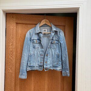 Old Navy Medium Wash Blue Distressed Jean Jacket Size Small